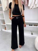 Must Vööga Sirgelõikelised Pehmed Stretch Teksad