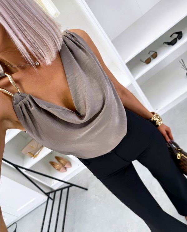 Taupe Silky Blouse With A Gold-tone Detail