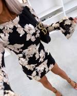 Czarny Wzorzysta Sukienka Bodycon