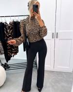 Leopard Leopard Print Crop Blouse With Rhinestones