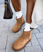 Beige Genuine Leather UGG Style Boots With Thicker Sole