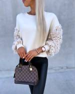 White Sweater With Sequins And Feathers