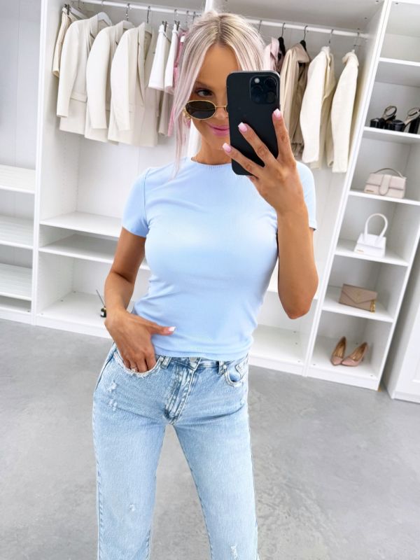 Blue Stretch Cotton Blouse