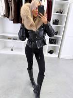 темно-красный Парка с регулируемой талией и роскошным искусственным мехом