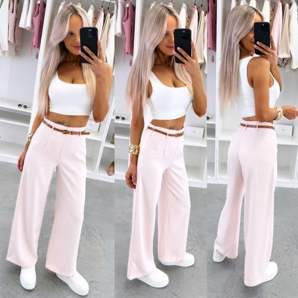 Pink Straight-leg Trousers With A Belt