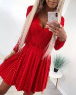 Dark Red Long Sleeve Lace Bodysuit