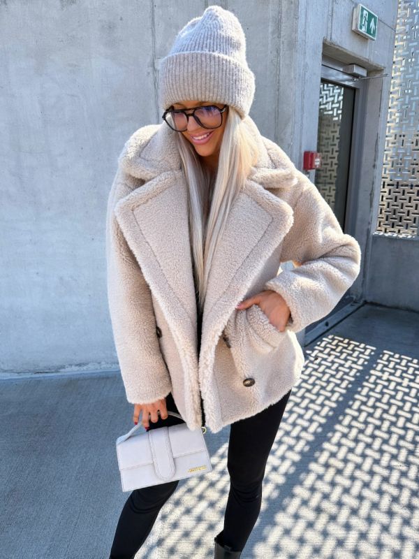Beige Cropped Cozy Teddy Jacket