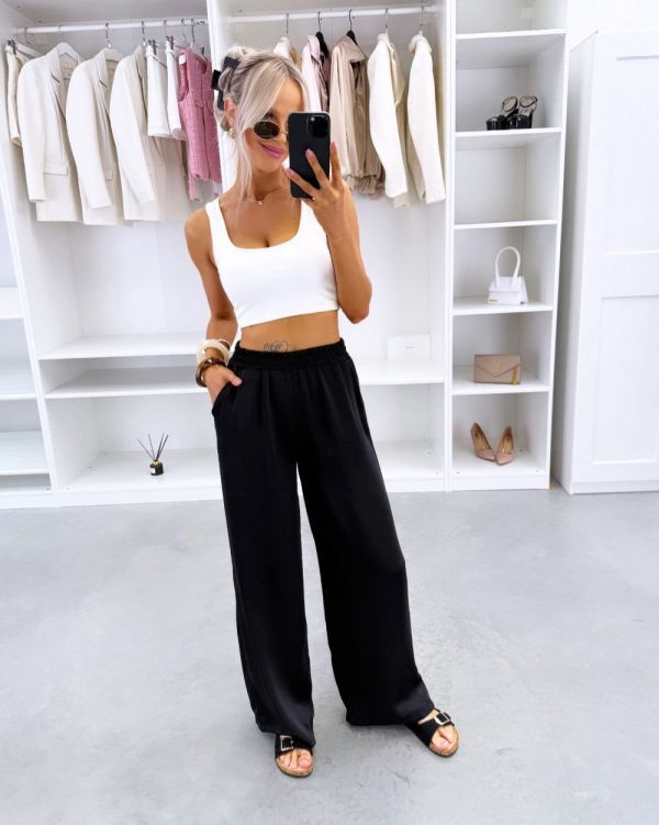 Black Flowing Silky Trousers