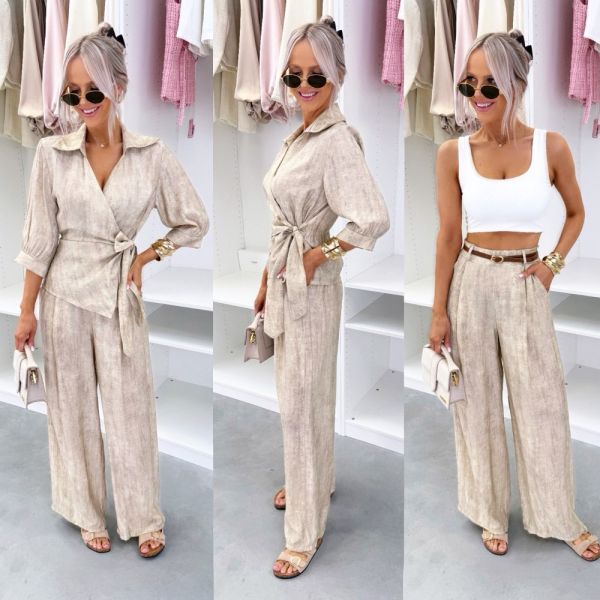 Beige Two-piece Wrap Set