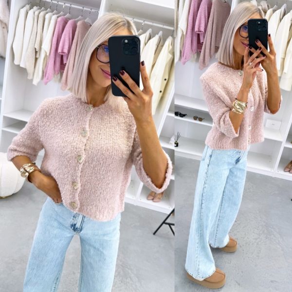 Light Pink Soft Cardigan With Gold-tone Buttons