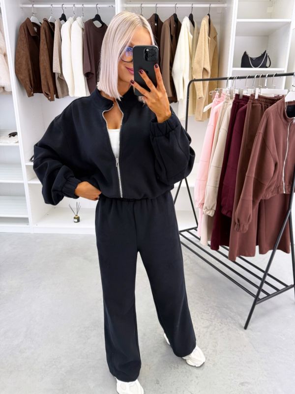 Black Comfortable Two-piece Tracksuit Set