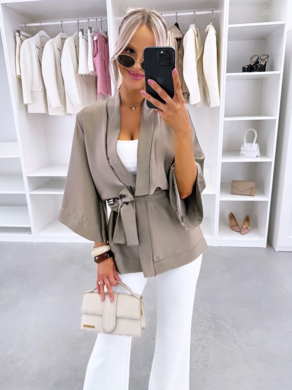 Taupe Silky Tie-front Jacket