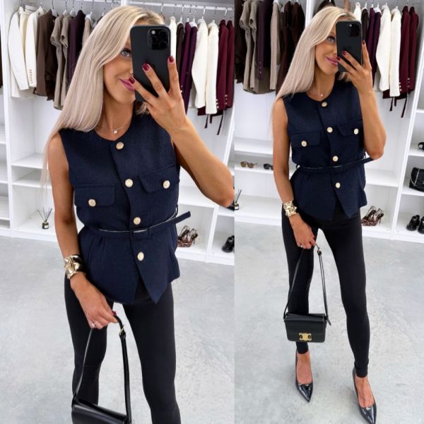 Navy Blue Belted Vest-jacket