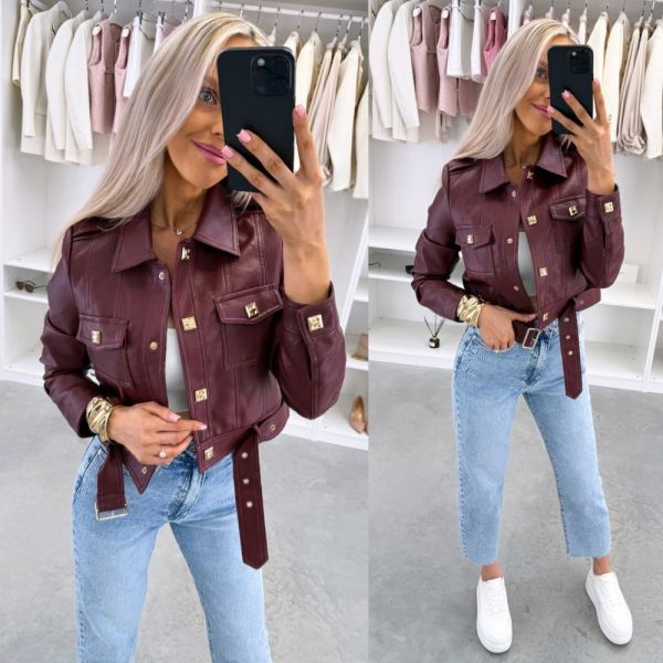 Dark Red Fitted Jacket With Snap Buttons