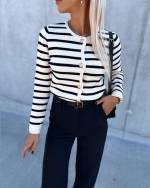 Black Striped Buttoned Sweater