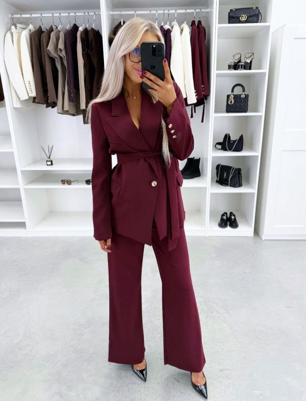 Dark Red Straight-cut Tailored Trousers