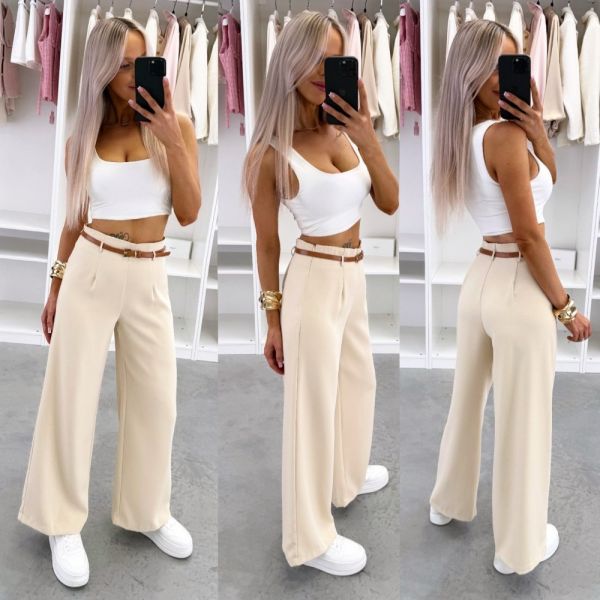 Beige Straight-leg Trousers With A Belt