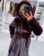 Tumši Violets Grezns Ziemas Mētelis Ar Kapuci