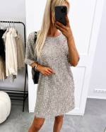 Taupe Soft Flowy Dress With Sequins