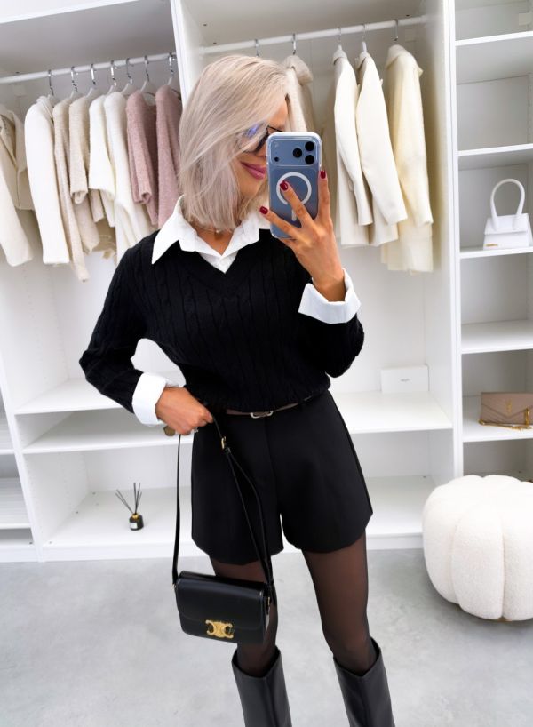 Black White Collared Sweater
