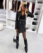 Brązowy Sukienka Marynarkowa Z Paskiem