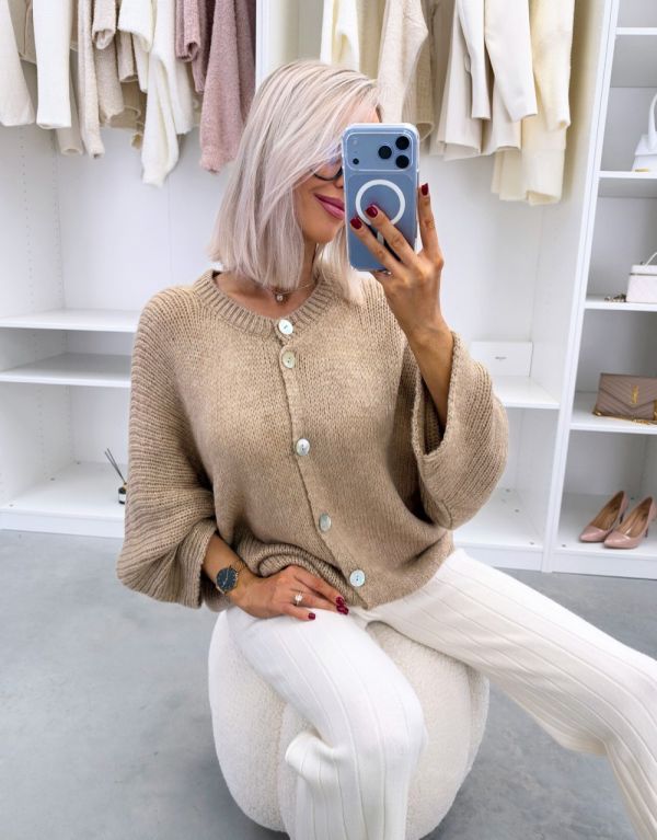 Camel Button-up Knit Cardigan