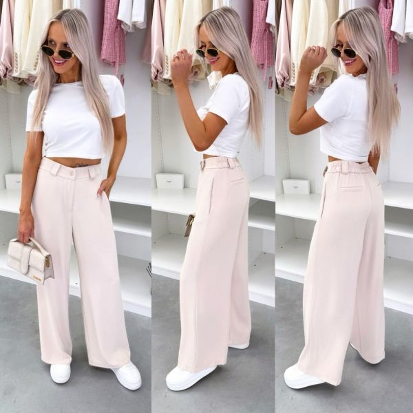 Beige Straight-leg Comfortable Trousers