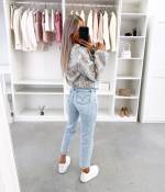 Голубой Мягкие и удобные джинсы Mom Fit