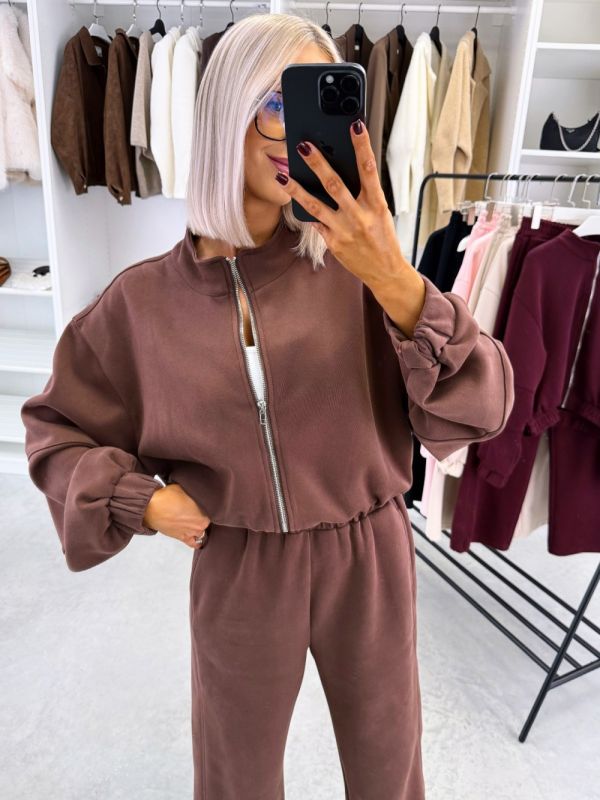 Brown Comfortable Two-piece Tracksuit Set