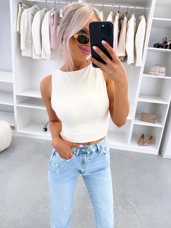 Light Beige Ruched Crop Top