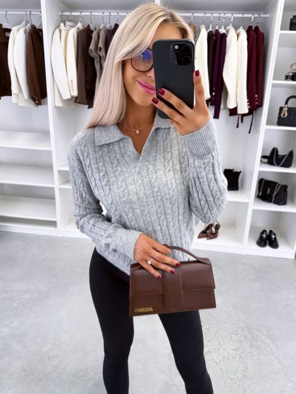 Grey Soft V-neck Sweater