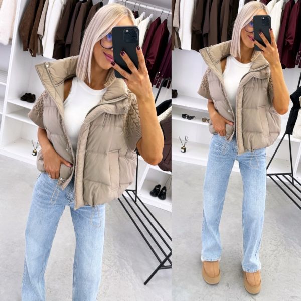 Taupe Oversized Zip-up Vest