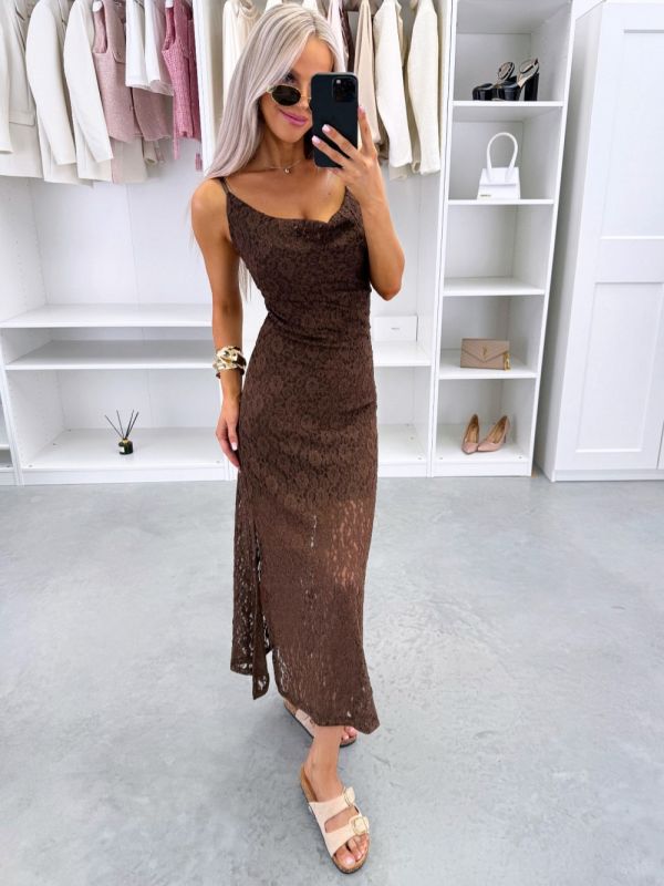 Brown Stretch Lace Bodycon Dress