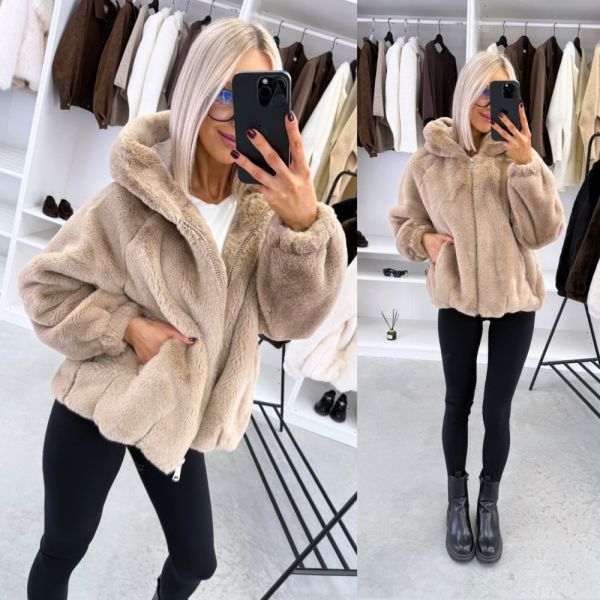 Taupe Soft And Warm Zip-up Jacket