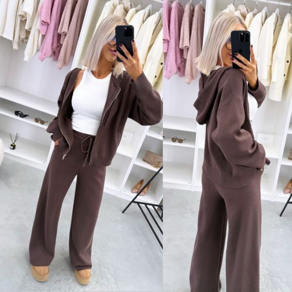 Brown Two-piece Soft Zip-up Lounge Set