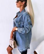 Blue Oversized Snap Button Denim Jacket