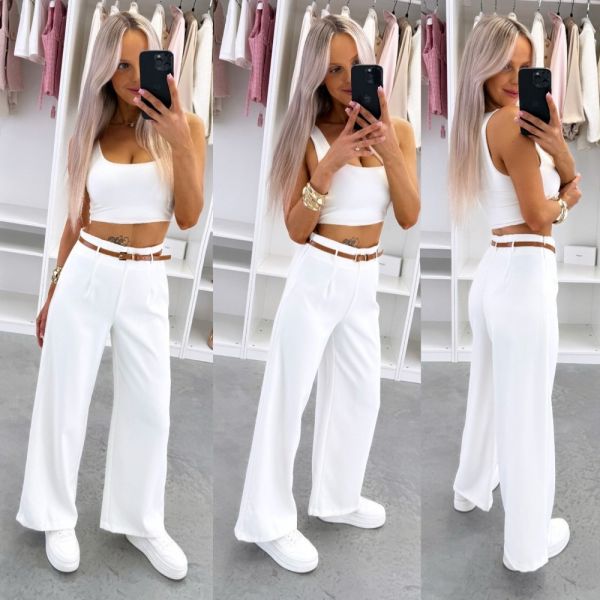 White Straight-leg Trousers With A Belt