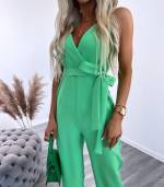 White Long Tie Jumpsuit With Pockets