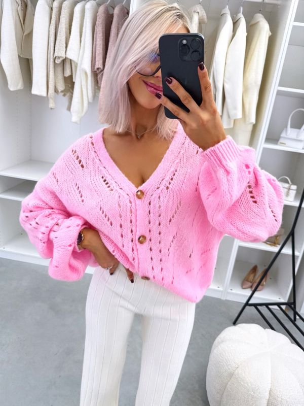 Pink Soft Knit Cardigan With Buttons
