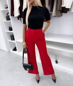 Sarkans Taisna Piegriezuma Bikses Ar ērtu Jostasvietu