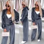 Dark Red Two-piece Velour Tracksuit Set