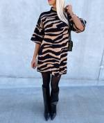 Camel Patterned Flowy Sweater Dress