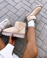 Beige Genuine Leather UGG Style Boots With Thicker Sole