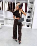 Brązowy Krótki Top Z Miękkimi Cekinami