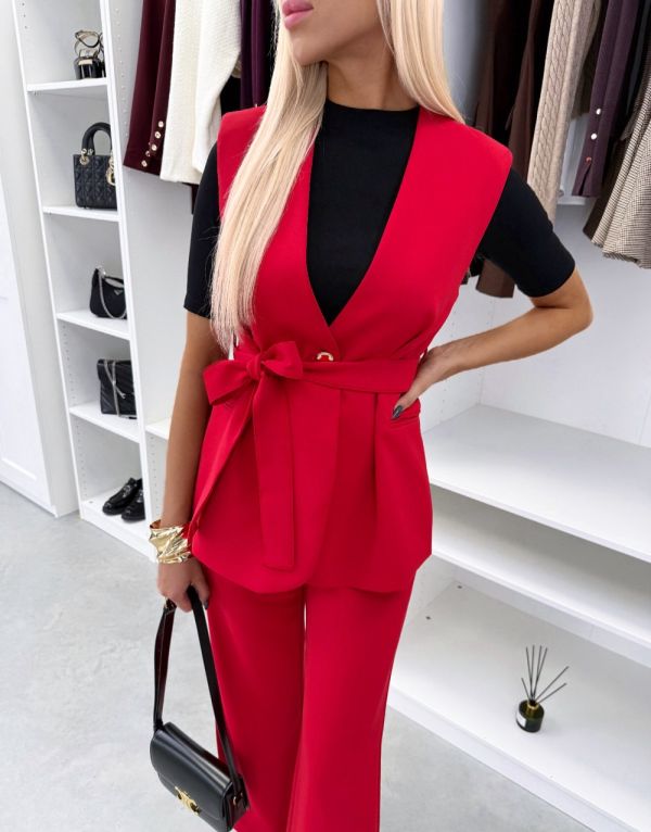 Red Tie-front Vest Jacket