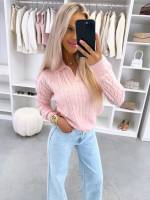 Розовый Мягкий свитер с V-образным вырезом