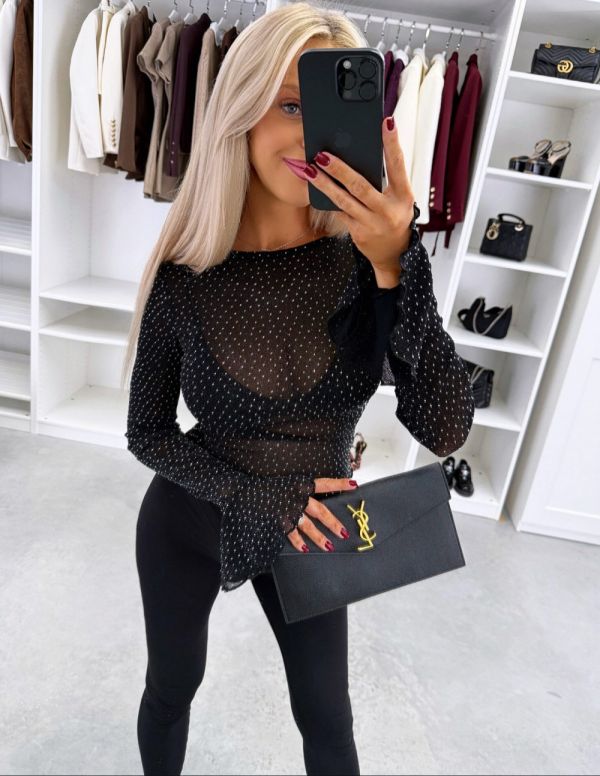 Black Stretch Top With Rhinestone Details