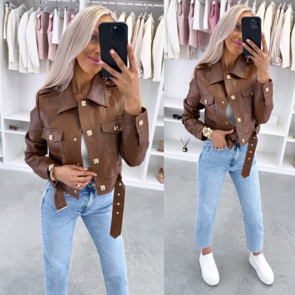 Brown Fitted Jacket With Snap Buttons