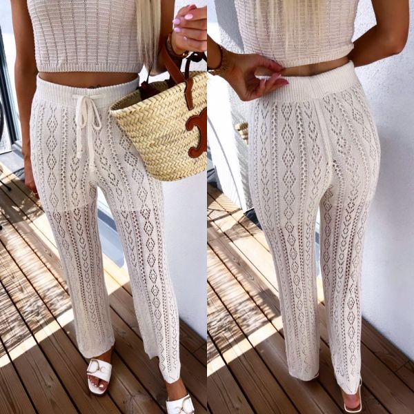 Beige Knitted Summer Pants
