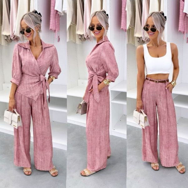 Pink Two-piece Wrap Set